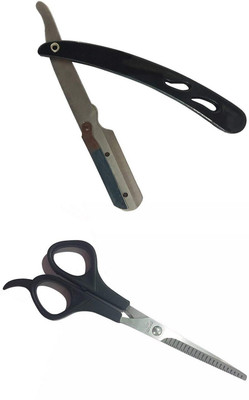 

JAGTEK Combo Of Professional Hair Cutting, Flat And Teeth Thinning Scissors + Shaving Razor (Ustraa)(Set of 02)