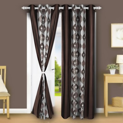 E-Retailer 153 cm (5 ft) Polyester Semi Transparent Window Curtain (Pack Of 2)(Self Design, Brown)