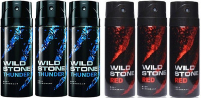 

Wild Stone Thunder & Red Deodorant Spray - For Men(900 ml, Pack of 6)