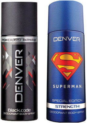 

Denver Black code and superman strength Deodorant Spray - For Men(250 ml, Pack of 2)