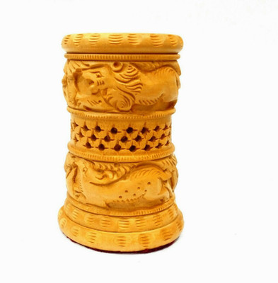 Handicraft Hub 1 Compartments Wood Wooden Handcrafted Pen Holder(Beige)