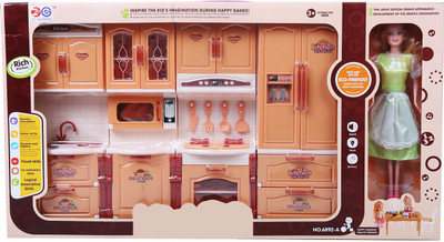 

VHPQ Beautifull Modular Battery Operated light music Complete kitchen set with Pretty Doll(Multicolor)