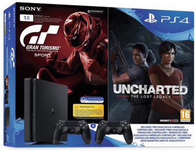 

Sony Ps4 Slim Console with extra Dualshock Controller 1TB GB with GT Sport, Uncharted Lost Legacy(Black)
