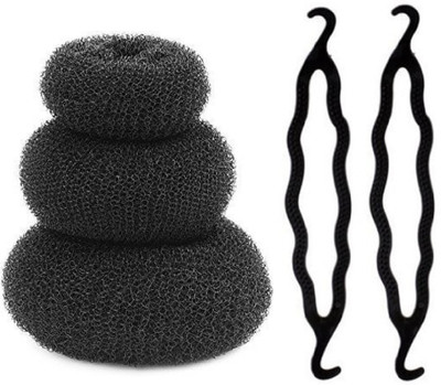 

JAGTEK Hair Accessories set / Hair Donut Bun Maker 3 pcs Different Size 2 pcs juda Maker Easy to use At Home Hair Accessory Set(Black)