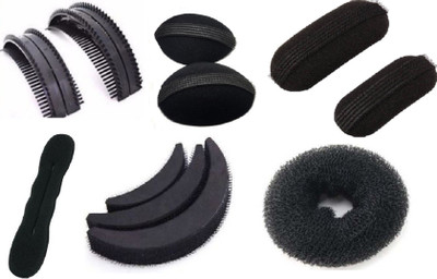

PRIZLEEN Hair Accessory Set | Puff Maker | Bun Maker | Salon Style Hair Styling | Bumpits | Hair Volumizer | French Twist Roll Maker Sponge Bun Tool | 11 pcs Hair Accessory Set(Black)