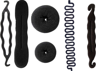 

JAGTEK Hair Accessories set Of 6 Pcs / Hair Donut Bun Maker 2 pcs Different Size , 1 pcs juda Maker , 1 Pcs Braid Tool , 1 pcs banana Donut , 1 pcs Juda Bun Maker Easy to use At Home Hair Accessory Set(Black)