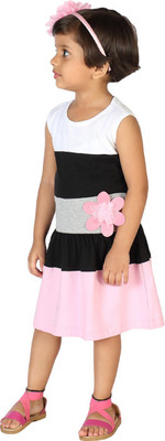 

Lil Orchids Girls Midi/Knee Length Casual Dress(Multicolor, Sleeveless, Pink