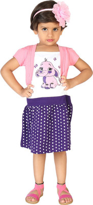 

Lil Orchids Girls Midi/Knee Length Casual Dress(Multicolor, Half Sleeve, Pink