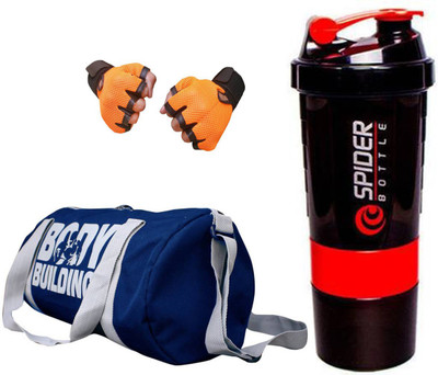 

Rocket Sales Combo of Bodybuilding Bag Blue,Gloves Orange and Spider Shaker Red Gym & Fitness Kit