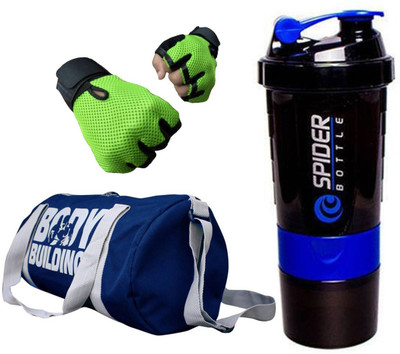 

Snipper Combo of Bodybuilding Blue Bag , Gloves Orange And Spider Shaker Purple Gym & Fitness Kit