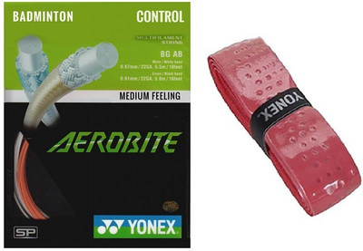 

Yonex Combo of two - One 'Aerobite' Badminton String and one 'Aero cushion' Badminton Grip (Color On Availability) - Badminton Kit
