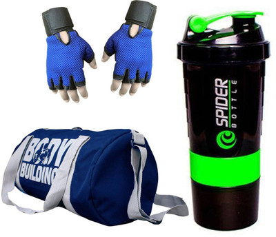

Snipper Combo of Bodybuilding Blue Bag , Gloves Blue And Spider Shaker Green Gym & Fitness Kit
