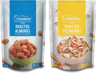

Gourmia Combo of Roasted Salt & Pepper Almonds + Iranian Lightly Salted Pistachios (Each 200g) Assorted Nuts(400 g, Pouch)