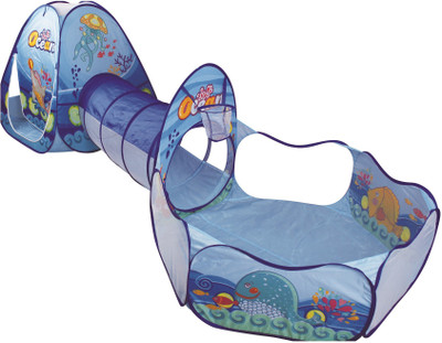 

Playhood 3-in-1 Pop Up Play Tent House with Tunnel & Ball Pool for Kids - Ocean Theme(Blue, White)