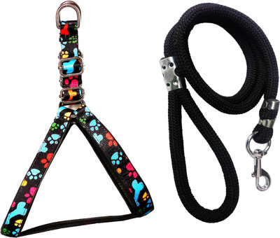 

Petshop7 Printed Fancy Padded Dog Harness & Leash Rope Set 0.75 inch -  (Chest Size : 22-25inch) Dog Harness & Leash(, Black
