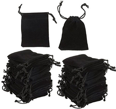SYGA Set of 200 Black Velvet Cloth Jewellery Pouches/Drawstring Bags for Jewellery Gift (Black) Pouch(Black)