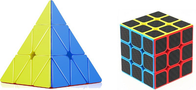 

Emob High Speed Stickerless Pyraminx & Carbon Fiber Cube Magic Rubik Cube with Smooth Corner Cutting(2 Pieces)