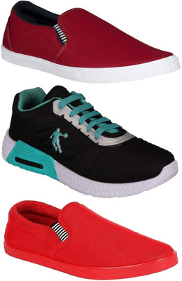 

Pexlo Combo Pack of 3 Casual & Sports Shoes (Loafers Shoes) Slip On Sneakers For Men(Multicolor, Maroon;black & red