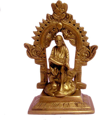 Aesthetic Decors Sai Baba Sitting On Yelly Throne Decorative Showpiece  -  9 cm(Brass, Gold)