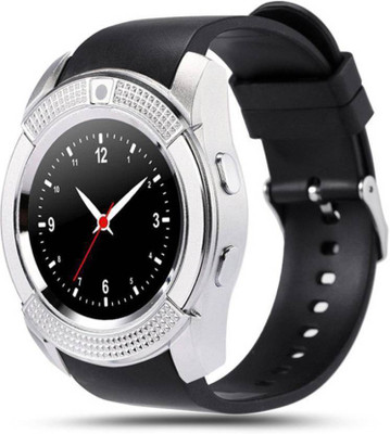 

MOBILE LINK V8 Bluetooth Smartwatch With Sim & Tf Card Support With Apps Like Facebook And Whatsapp Touch Screen Multi language Android/Ios Mobile Phone Wrist Watch Phone With Activity Trackers And Fitness Band SILVER Smartwatch(Silver Strap Free Size)