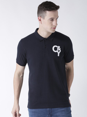 Club York Solid Men Polo Neck Dark Blue T-Shirt