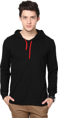 

Inkovy Solid Men's Hooded Black T-Shirt