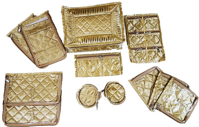 

FORE TREND Satin Women Jewellery Box 12 Pouhes-Golden Vanity Box(Golden)