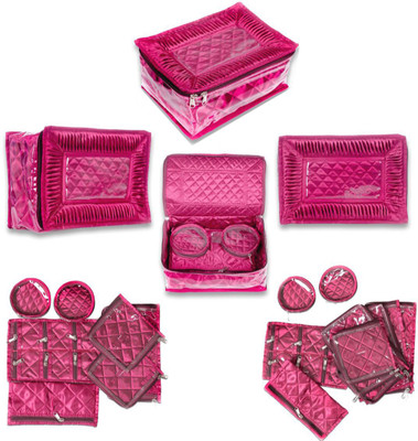 

FORE TREND Satin Women Jewellery Box 12 Pouhes-Pink Vanity Box(Pink)