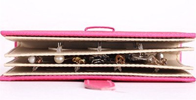 

24x7eMall Portable Pu Leather Jewelry Earrings Storage Collection Book Jewelry Display Rack Holder Now with Dual Straps To Hold And Store Earrings Vanity Box(Pink)