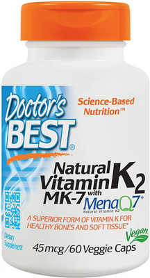 Doctor's Best Natural Vitamin K2 MenaQ7 Vegetable Capsules, 60-Count(60 No)