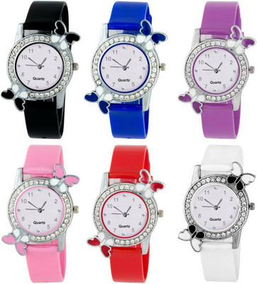 

NUBELA Butterfly Diamond Studded Analog Combo Of 6 Watch - For Girls