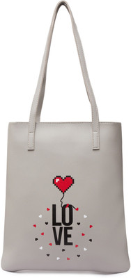 

Globus Love Heart Print Tote Bag Shoulder Bag(Grey, 12 inch)