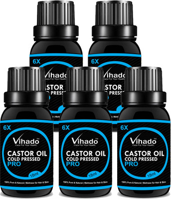 

Vihado Cold Pressed 100% Pure Castor Oil For Hair, Eyelashes, Nails, Body, Skin Care & Hair Care / Castor Oil For Hair Growth / Castor Oil For Beard Growth / Castor Oil For Skin Treatment For Women (5 Pack of 18ml)(90 ml)