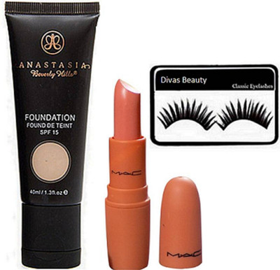 

divas beauty Eyelashes With anastasia Beverly Hills Foundation Fond De Teint SPF 15 With Giambattista Valli Matte Finish Angel lipstick(Set of 3)