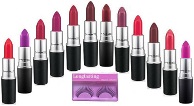 

longlasting Eyelashes, Mac Matte Finish Lipstick Set Of 12(Set of 13)