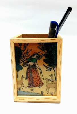 

Handicraft Hub 1 Compartments Wooden Pen Holder(Beige)