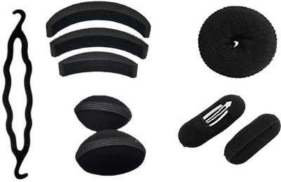 

JAGTEK Hair Accessories set Of 9 Pcs / Hair Donut Bun Maker 1 pcs Medium Size , 1 pcs juda Maker , 3Pcs Hair Volumizer , 2 pcs Base Puff Maker , 2 pcs Tic-Tak Clip Easy to use At Home Hair Accessory Set(Black)