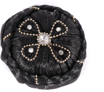 

HONBON Artificial Juda Hair Accessories For Women and Girls with Stone Work Juda For Festives Designer Stone Bridal Wedding Hair Extension Juda Accessories … Hair Accessory Set(Black)