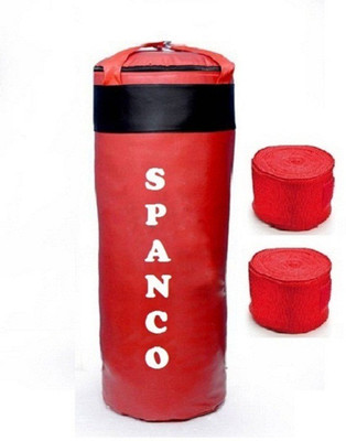 

SPANCO 4.0 Feet Long, PU Material, Red and Black Color, Unfilled with Hanging Straps, 9 Feet Long Red Color Hand Wrap Pair Boxing Kit