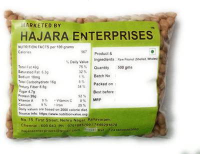 

Hajara Enterprises RAW PEANUT SHELLED - 500 GMS Kernels(500 g, Pouch)