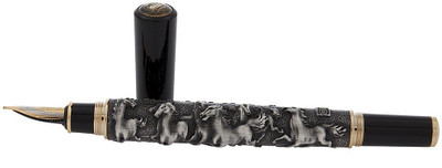 

JINHAO Fountain Pen Eight Horses Gold nib pen With Horses and Chinese Calligraphy Carved (Gun-metal) Fountain Pen