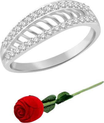 Classic Evergreen with Rose for Women & Girls [CJ1294FRR8] Alloy Cubic Zirconia Silver Plated Ring