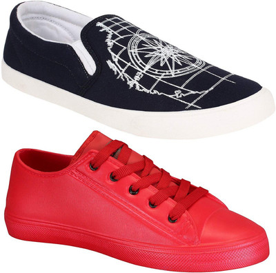 

Chevit Combo Pack of 2 Casual Shoes (Loafers Shoes) Sneakers For Men(Black, Red, Red & black