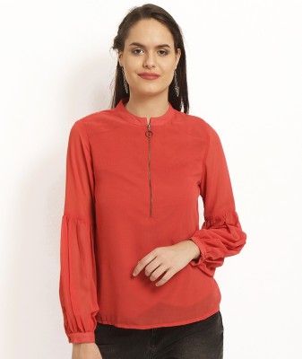 RARE Casual Bishop Sleeve Solid Women Red Top