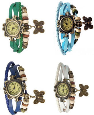 

Mettle Combo Latest Fancy Leather Hand Knit Vintage Watches Dress Bracelet Women Girls Ladies Clover Pendant Retro ( Pack Of 4 )MT-72 Watch - For Girls