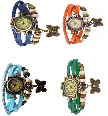 

Mettle Combo Latest Fancy Leather Hand Knit Vintage Watches Dress Bracelet Women Girls Ladies Clover Pendant Retro ( Pack Of 4 )MT-82 Watch - For Women