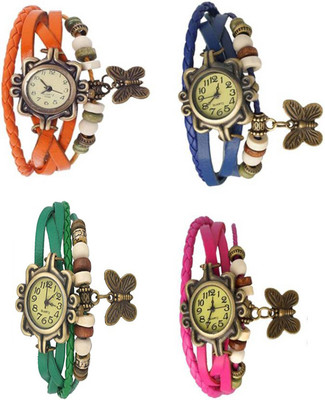 

Mettle Combo Latest Fancy Leather Hand Knit Vintage Watches Dress Bracelet Women Girls Ladies Clover Pendant Retro ( Pack Of 4 )MT-160 Watch - For Women