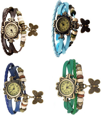 

Mettle Combo Latest Fancy Leather Hand Knit Vintage Watches Dress Bracelet Women Girls Ladies Clover Pendant Retro ( Pack Of 4 )MT-65 Watch - For Women