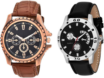

FRIX Brown Leather Strap Copper & Blue Dial With Chronograph Pattern Watch For Boys And Men Limited Eddition Watch - For Men