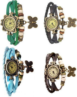 

Mettle Combo Latest Fancy Leather Hand Knit Vintage Watches Dress Bracelet Women Girls Ladies Clover Pendant Retro ( Pack Of 4 )MT-102 Watch - For Women